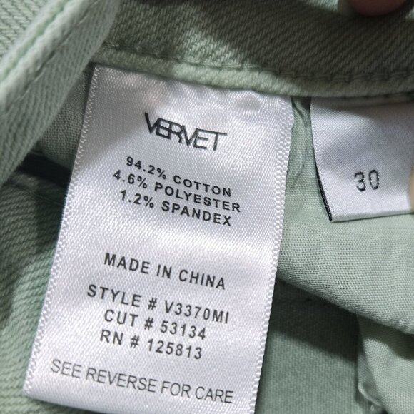 Vervet Melissa Pale Mint Green Straight Leg Cropped Jean Raw Hem V3370MI - Picture 9 of 10